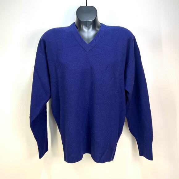 Nordstrom Wool V Neck Pullover Sweater Blue Long Sleeve Pullover - Picture 2 of 8